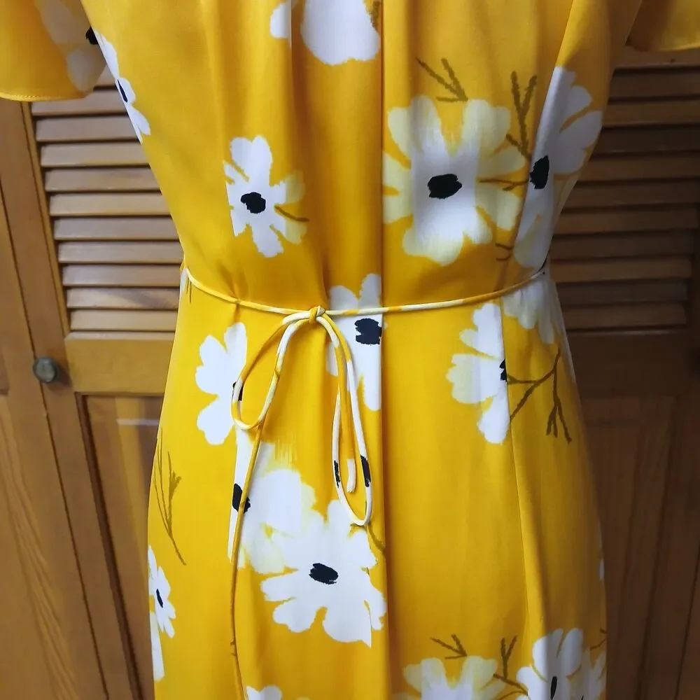 Madewell Yellow White Puff-Sleeve Ikat Floral Daisy Maxi Dress Size XS L3333